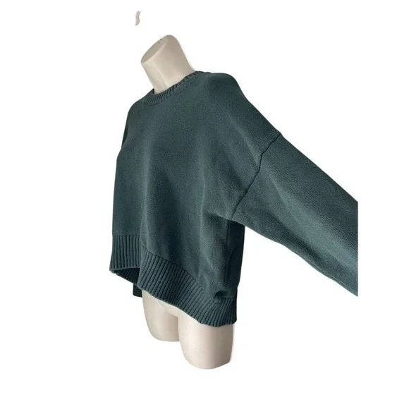 Quince Organic Cotton Boyfriend Crew Sweater Womens M Big Sur Green Relaxed - Picture 4 of 6